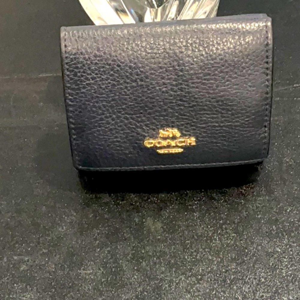 Authentic Navy Blue Leather Trifold Wallet